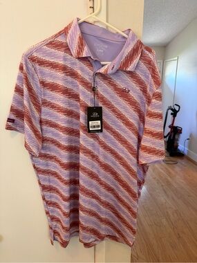 Men's Diagonal Stripe Polo in Lavender & Rust by Grand Slam